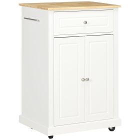 Cream White Kitchen Island Cart, Portable Serving Trolley with Drawer & Shelf
