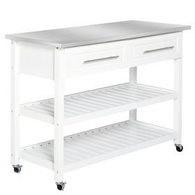 Kitchen Cart on Rollers, White, with Stainless Steel Top, Rolling Island Cart with Glass Door