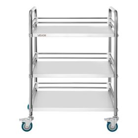 VEVOR Stainless Steel Cart, 3-Tier Rolling Lab Utility Cart with Lockable Wheels, Medical Serving Trolley Clinic Tray