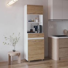 Sicilia Pantry Cabinet Freestanding Kitchen Storage Unit For Food, Dishes, Or Appliances, White/ Natural Oak