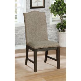 Transitional Set of 2 Side Chairs Espresso Warm Gray Nail heads Solid wood Chair Fabric Upholstered Padded Seat Kitchen Rustic Dining Room Furnit