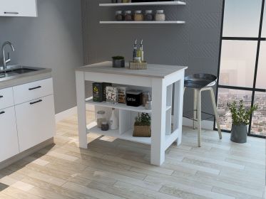 Brooklyn Antibacterial Surface Kitchen Island, Three Concealed Shelves