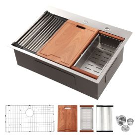 33" Drop in Kitchen Sink - 33*22 inch Kitchen Sink Drop-in Topmount Single Bowl 16 Gauge Stainless Steel Ledge Workstation Kitchen Sinks