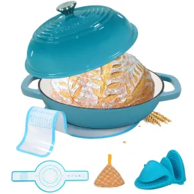 Enameled Cast Iron Dutch Oven With Lid,11" Bread Oven,6 Quart Enamel Bread Pan,Dutch Oven For Sourdough Baking-with Silicone Mat,Thick Enamel Ove (Option: teal)