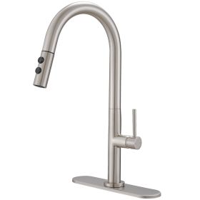 Single Handle Pull Down Sprayer Kitchen Faucet in Brushed Nickel (Color: Brushed Nickel)