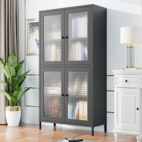 Classic Metal Storage Cabinet Display Cabinet with 4 Glass Doors 4 Shelves Cabinet Bookcase Side Cabinet for Home Office Living Room Kitchen Hall (Color: as Pic)