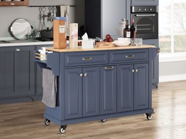 Kitchen Island with Rubber wood Countertop (Color: as Pic)