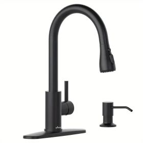 Kitchen Faucets with Soap Dispenser, Solid Stainless Steel Kitchen Faucet with Pull Down Sprayer 3 Modes, Modern Kitchen Sink Faucets with Spraye (Color: Matte Black)